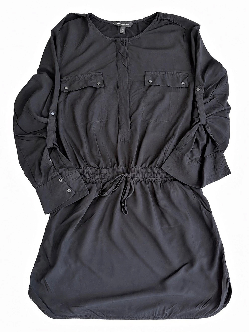 Banana Republic Black Utility Dress Size 10 Roll Tab Sleeves